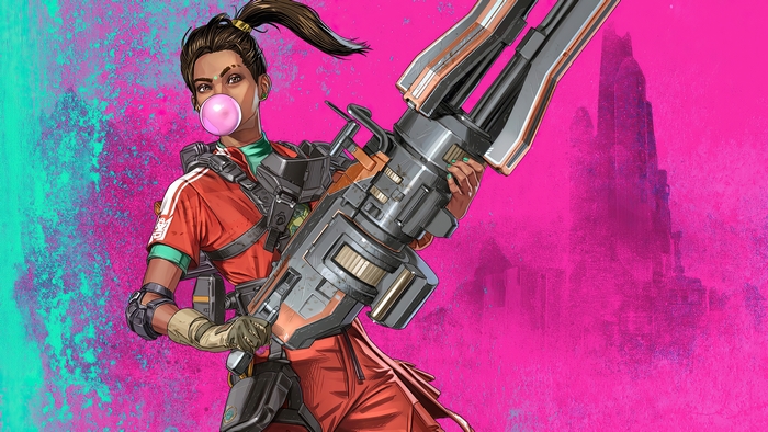 Rampart from Apex Legends holding a minigun