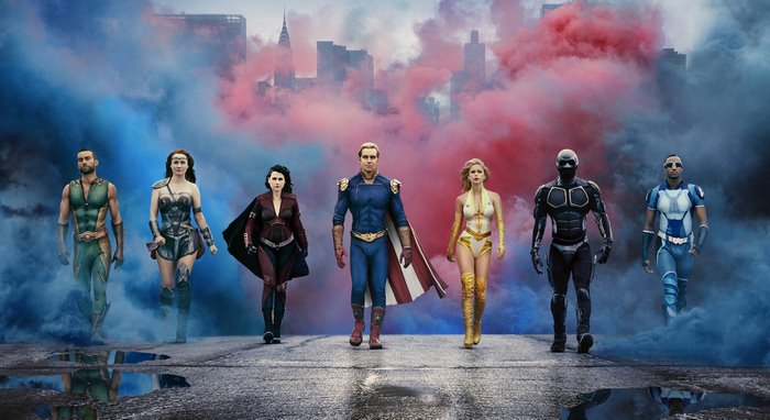 The Boys characters in front of a city skyline