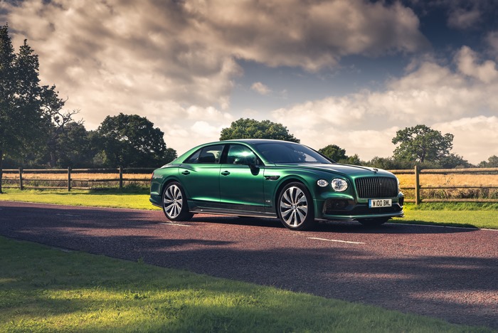Green Bentley Flying Spur on a Road