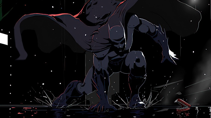 Batman in a dark, stylized artwork