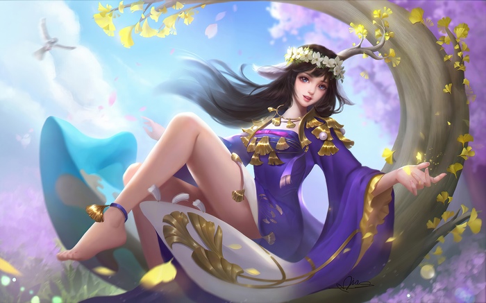 Artwork of a woman with antlers and a flower crown
