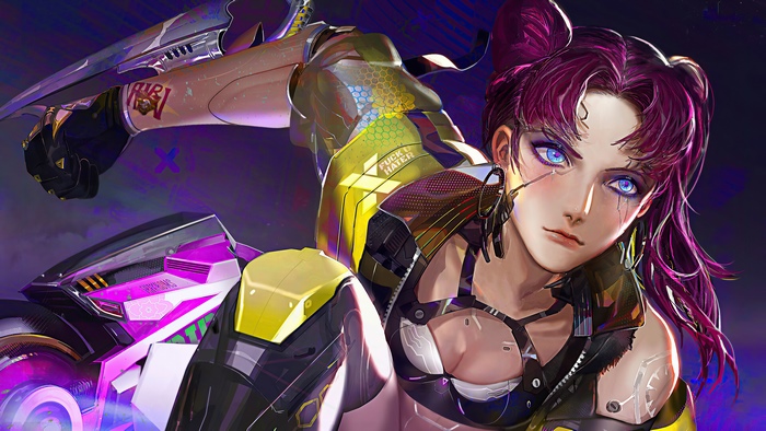 Cyberpunk 2077 character with motorcycle 4K