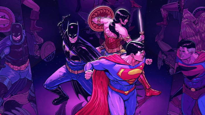 Batman, Superman, and Wonder Woman artwork