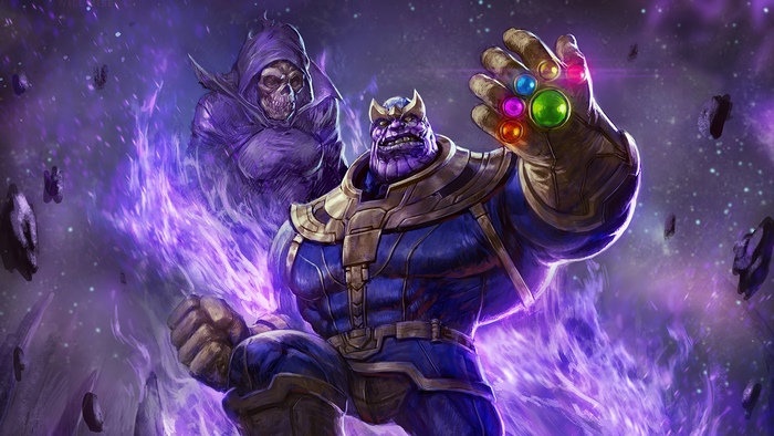 Thanos with Infinity Gauntlet and Death from Marvel artwork 4K