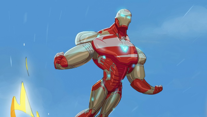 Iron Man artwork in red and white armor