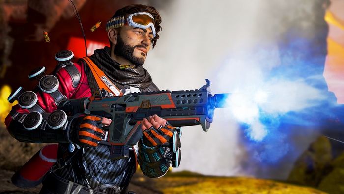 Mirage from Apex Legends firing a weapon