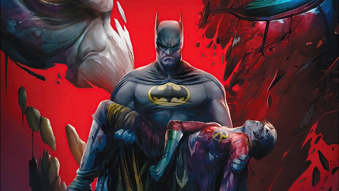 Batman carrying deceased Robin