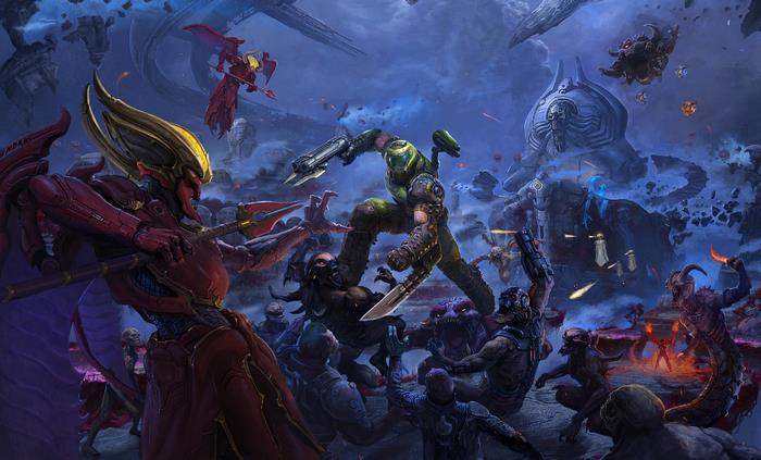 Doom Slayer fighting demons in Doom Eternal 4K