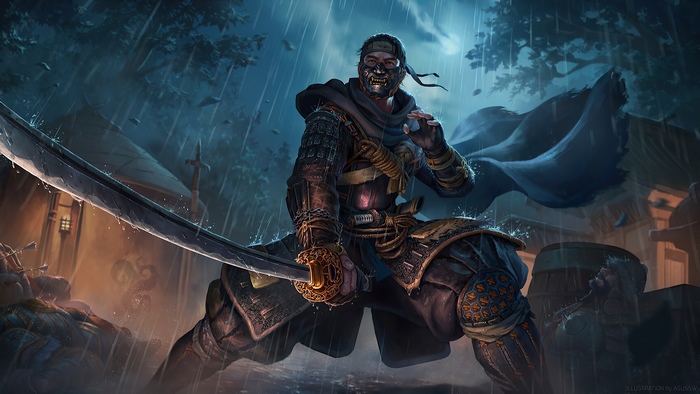 Jin Sakai from Ghost of Tsushima in the rain