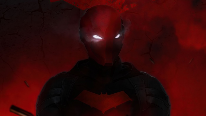 Red Hood artwork with glowing eyes
