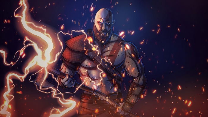 Kratos from God of War with lightning
