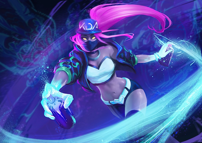 Akali from League of Legends spraying paint