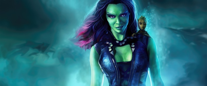 Gamora and Baby Groot from Guardians of the Galaxy 4K