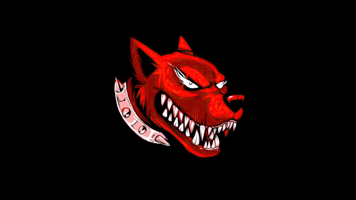 Red dog with spiked collar, minimalist artwork