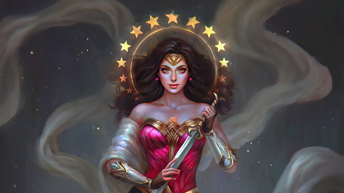 Wonder Woman with a halo of stars