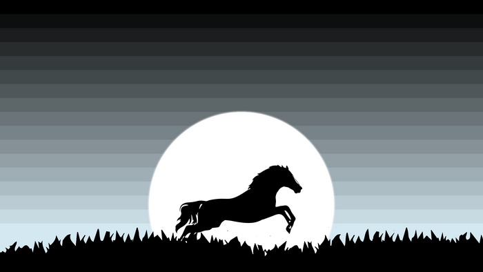 Minimalist horse silhouette against a large moon