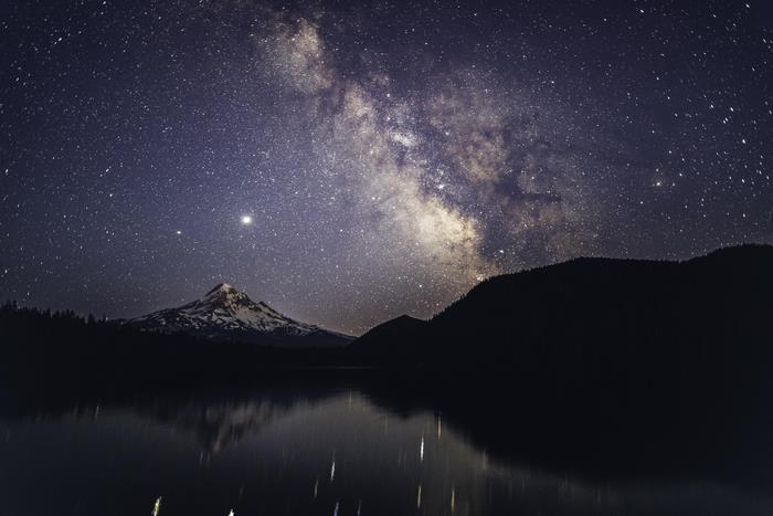 Milky Way over a mountain lake