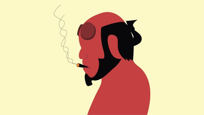 Hellboy smoking a cigar