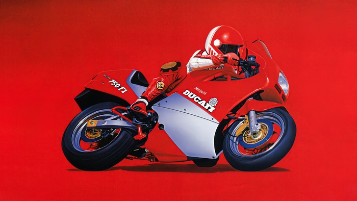 Ducati 750 F1 motorcycle with rider