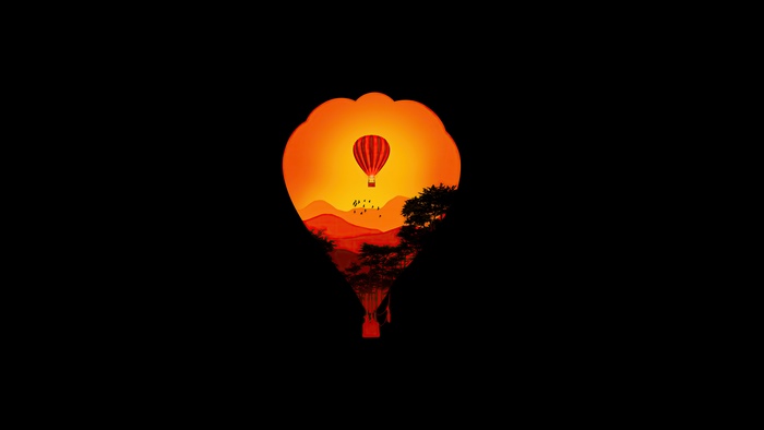 Minimalist hot air balloon silhouette at sunset