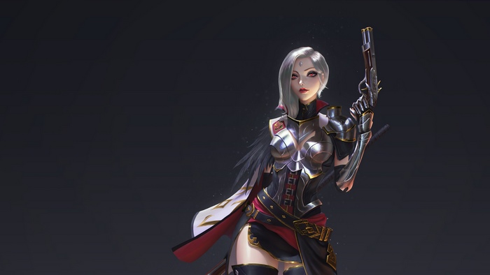Fantasy girl with gun and armor