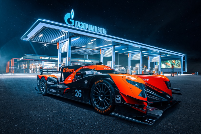 Gazprom Neft G-Drive racing car at gas station