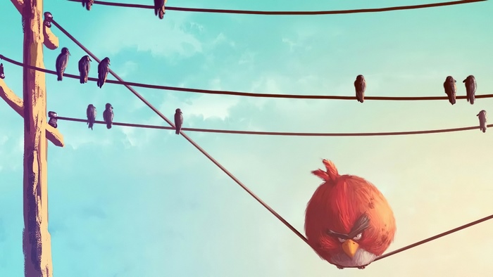Angry Birds character on a telephone wire