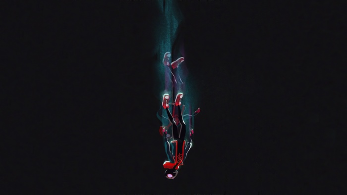 Spider-Man falling through a dark void