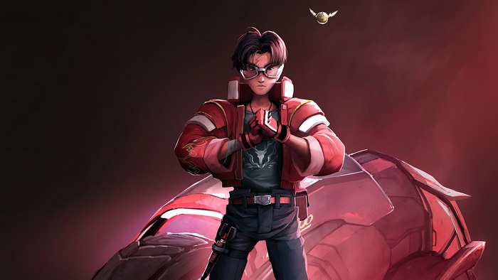 Artwork of a young man in a red jacket
