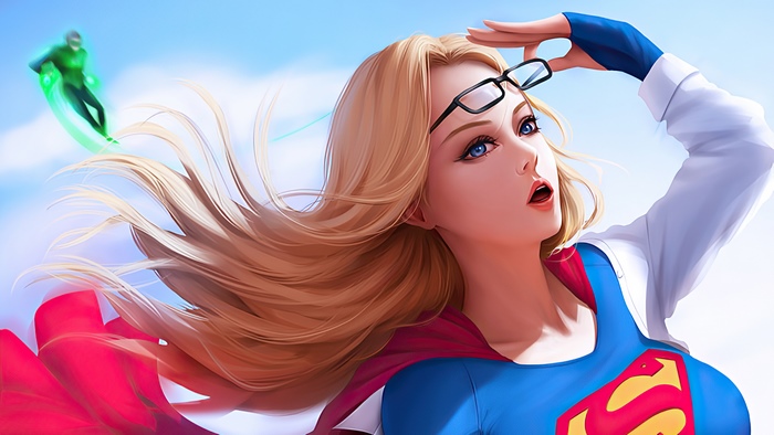 Supergirl and Green Lantern in the Sky