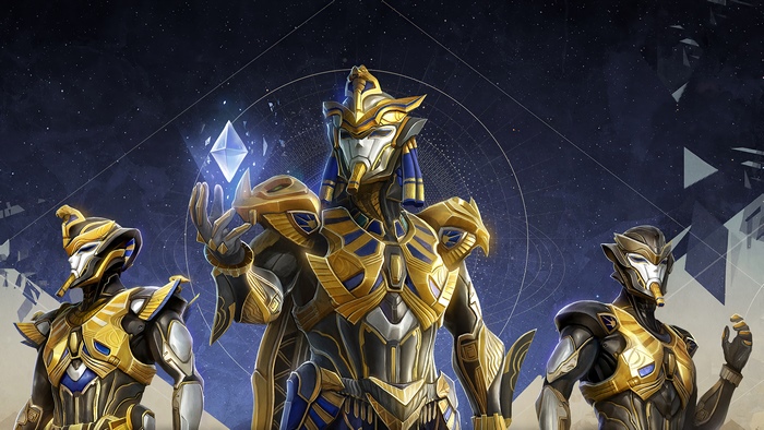 PUBG characters in Egyptian-inspired armor with a crystal