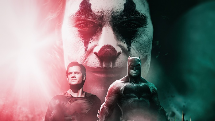 Joker, Superman, and Batman Artwork