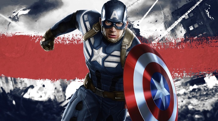 Captain America in action with shield