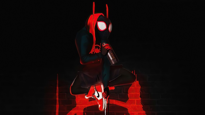 Miles Morales from Spiderman holding a spray can