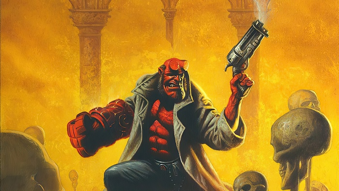 Hellboy with Gun and Skulls