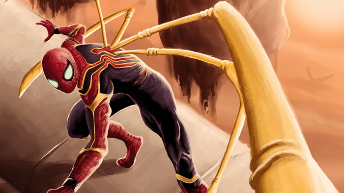 Spider-Man in Iron Spider suit with mechanical arms