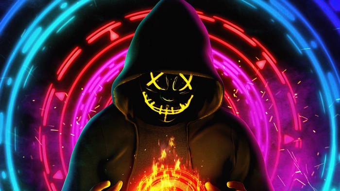 Anonymous figure in a hoodie with a glowing mask