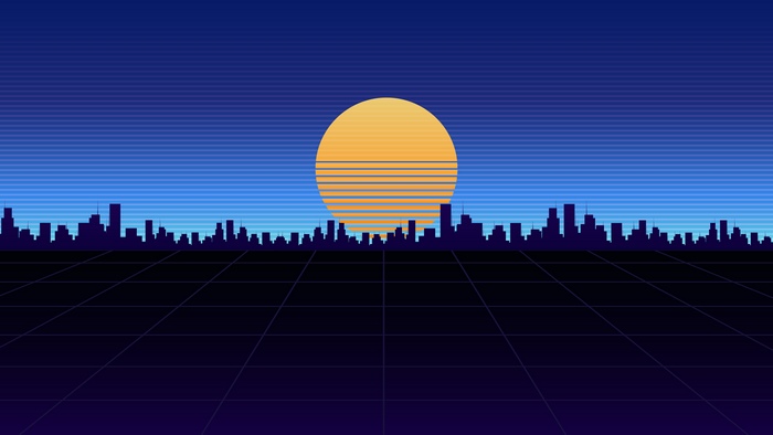 Synthwave Cityscape with Retro Sun