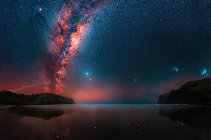 Milky Way Galaxy over a beach at night