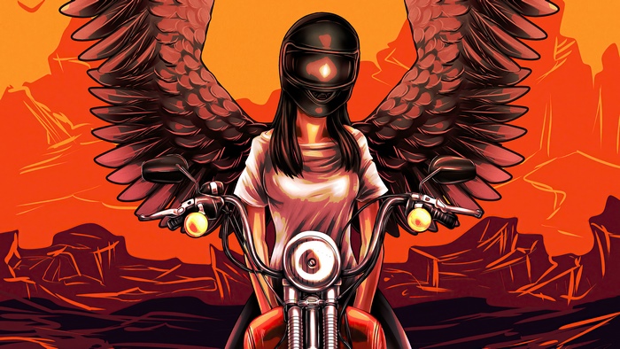 Angel biker with wings on a motorcycle