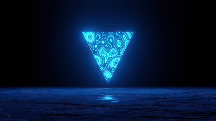 Abstract blue triangle with swirling pattern