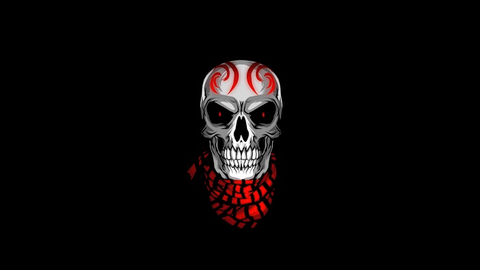 Minimalist Skull with Red Tribal Markings and Scarf