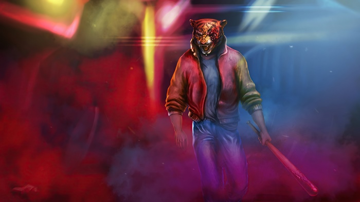 Man with tiger mask and baseball bat