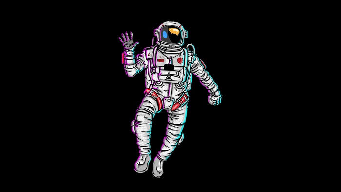 Astronaut waving in space, minimalist artwork