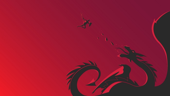 Warrior fighting a dragon