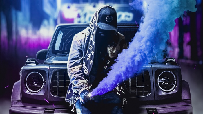 Person with smoke bomb in Mercedes G Class 4K