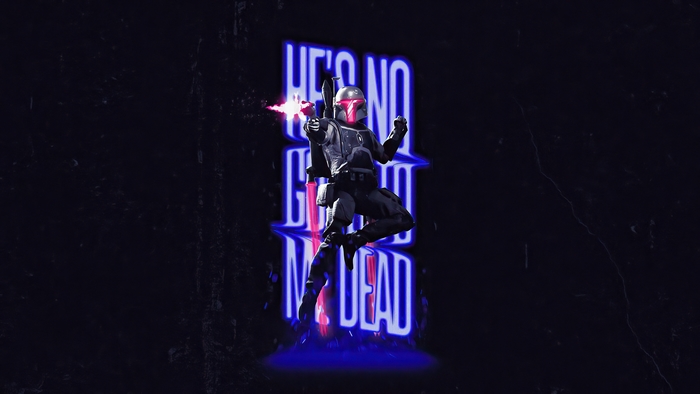 Boba Fett from Star Wars with Neon Text