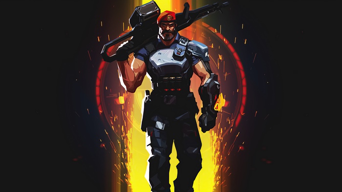 Brimstone from Valorant holding a gun