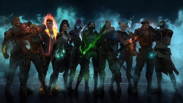 Valorant characters in a smoky environment