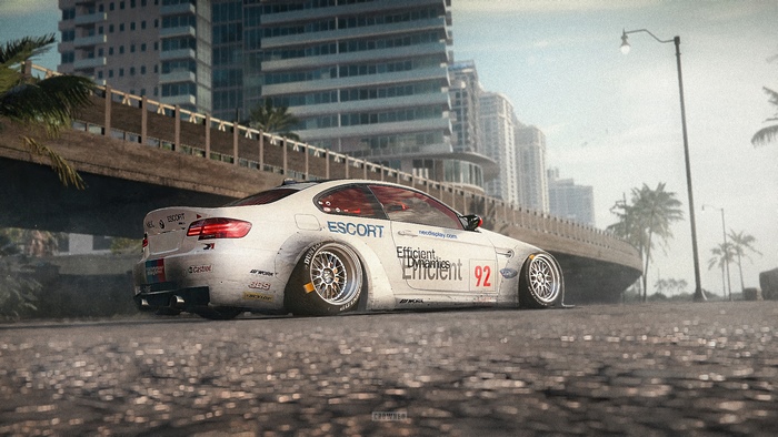 White BMW M3 E92 with racing decals